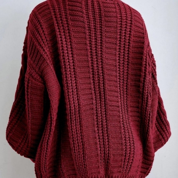 Burgundy Womens button down Cable Knit Cardigan - Picture 3 of 3